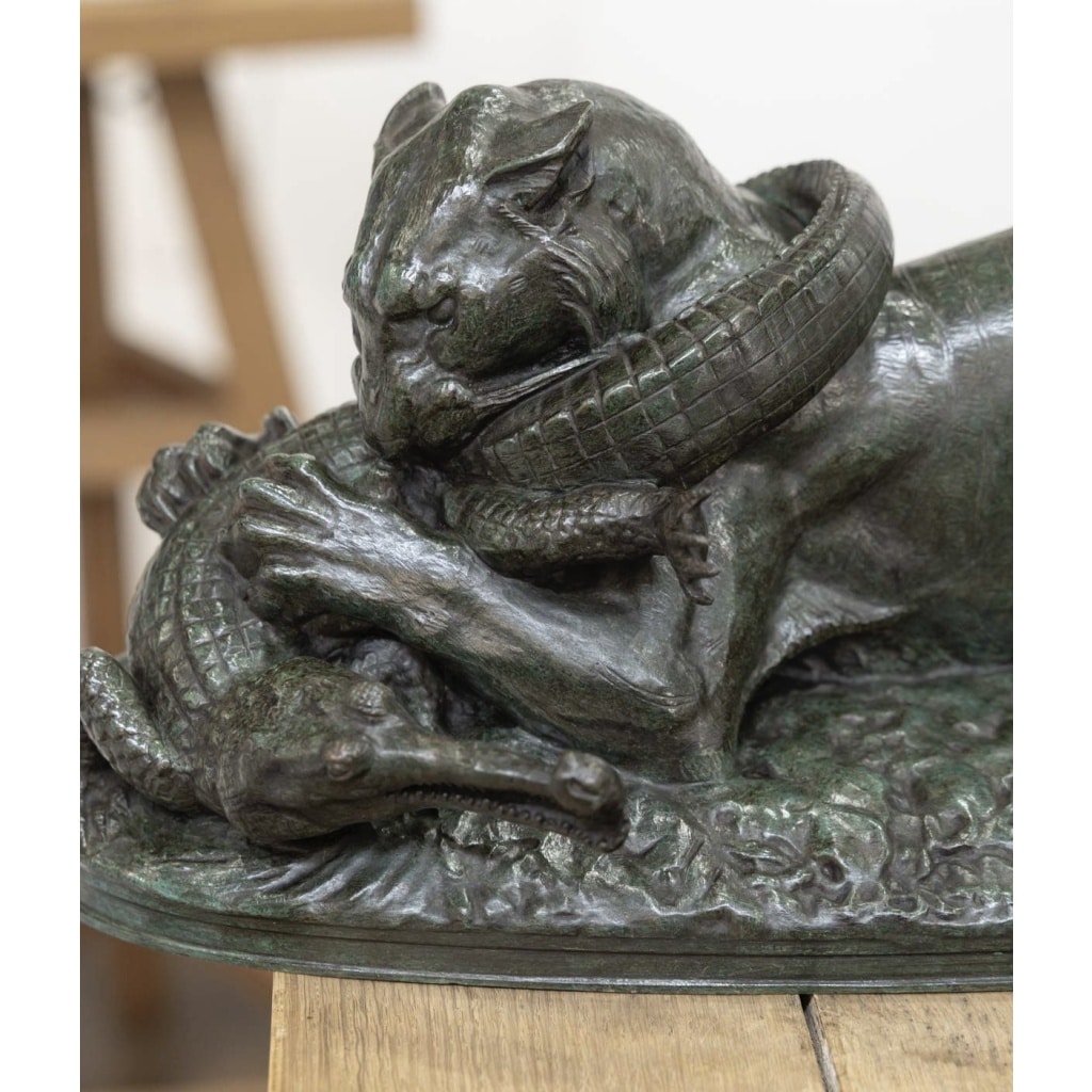 Sculpture – Tigre Dévorant Un Gavial , Antoine – Louis Barye (1795-1875) – Bronze 4