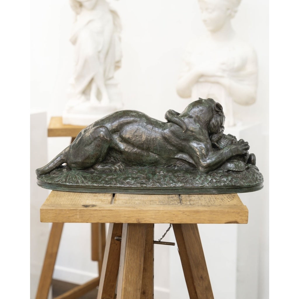 Sculpture – Tigre Dévorant Un Gavial , Antoine – Louis Barye (1795-1875) – Bronze 7