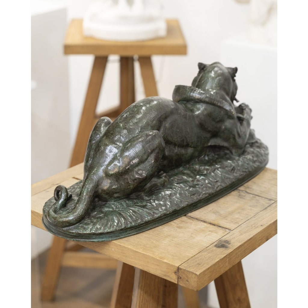 Sculpture – Tigre Dévorant Un Gavial , Antoine – Louis Barye (1795-1875) – Bronze 9