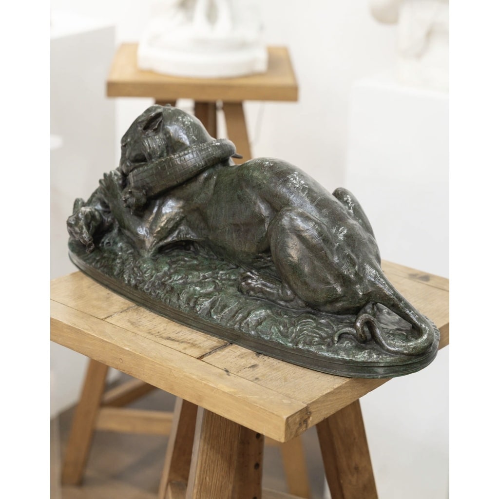 Sculpture – Tigre Dévorant Un Gavial , Antoine – Louis Barye (1795-1875) – Bronze 6