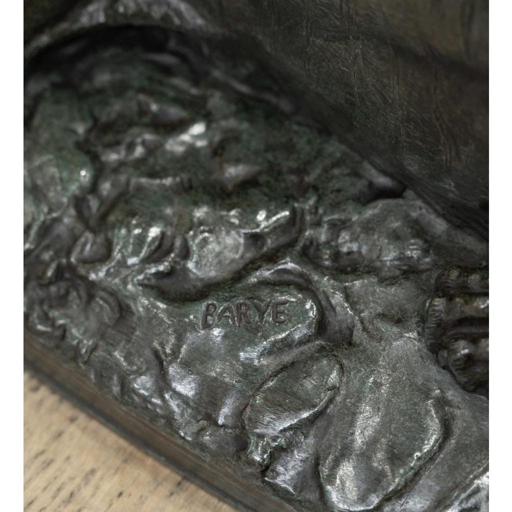 Sculpture – Tigre Dévorant Un Gavial , Antoine – Louis Barye (1795-1875) – Bronze 12