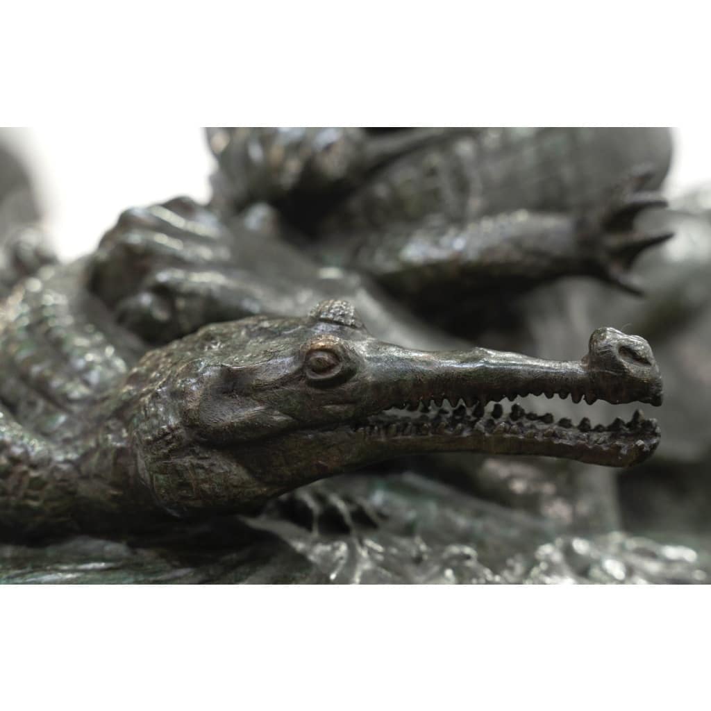 Sculpture – Tigre Dévorant Un Gavial , Antoine – Louis Barye (1795-1875) – Bronze 5