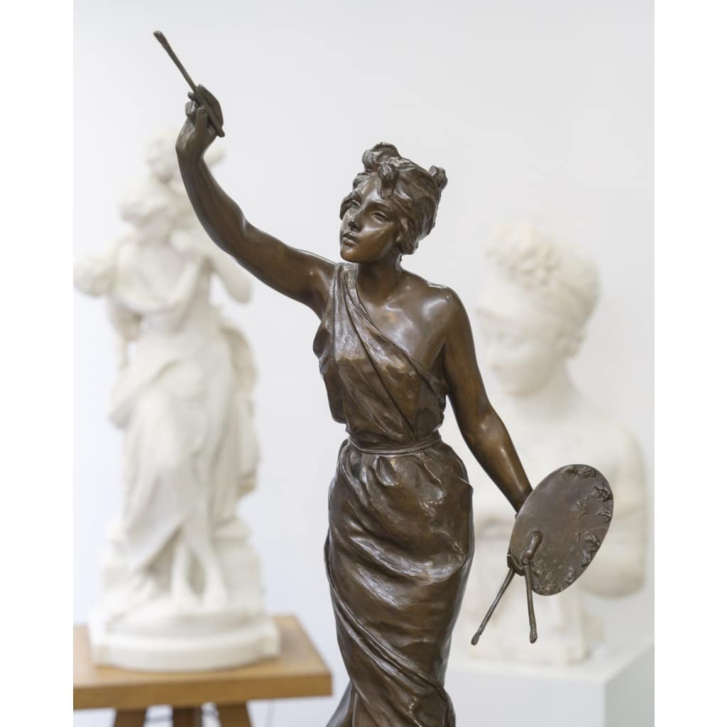 Sculpture – L&rsquo; Amour De L&rsquo; Art , Emmanuel Villanis (1858-1914) – Bronze 3