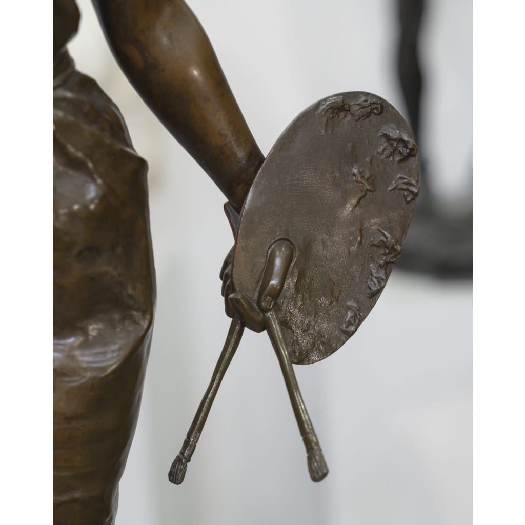 Sculpture – L&rsquo; Amour De L&rsquo; Art , Emmanuel Villanis (1858-1914) – Bronze 7