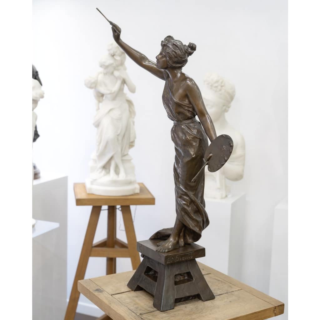 Sculpture – L&rsquo; Amour De L&rsquo; Art , Emmanuel Villanis (1858-1914) – Bronze 4