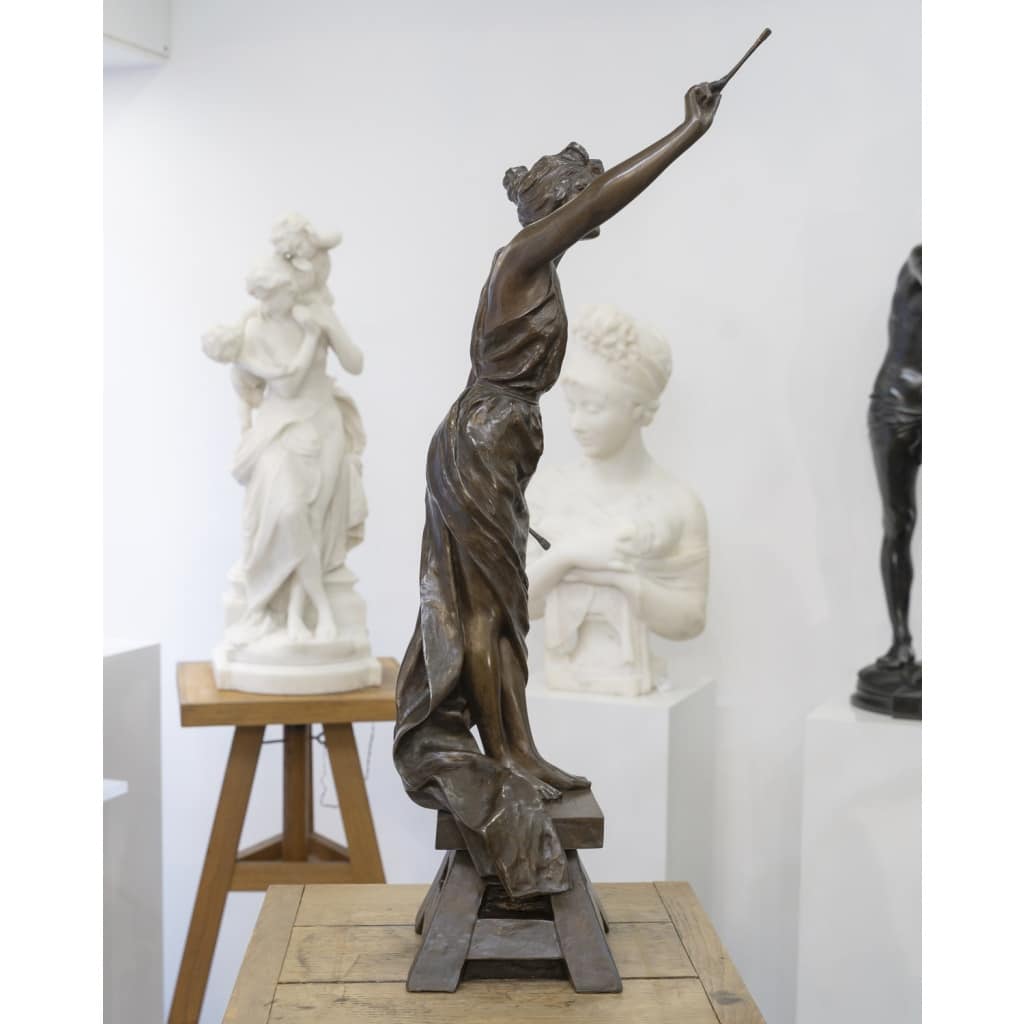 Sculpture – L&rsquo; Amour De L&rsquo; Art , Emmanuel Villanis (1858-1914) – Bronze 9