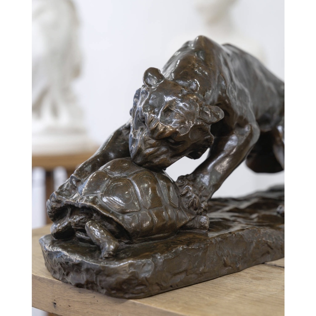 Groupe en bronze , Le Tigre Et La Tortue , Georges Gardet (1863-1939) 4