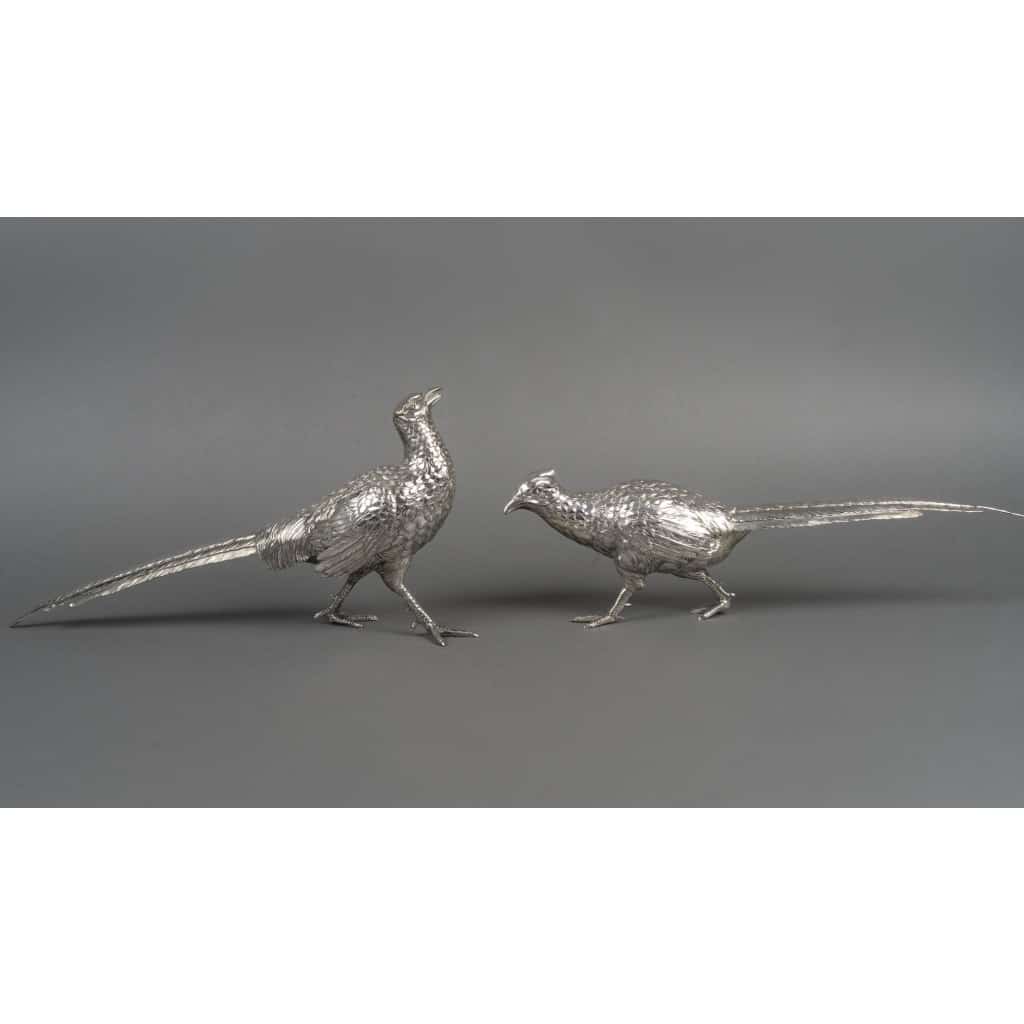 Orfèvre ESCHWEGE – Paire de Faisans en argent massif XXè 3