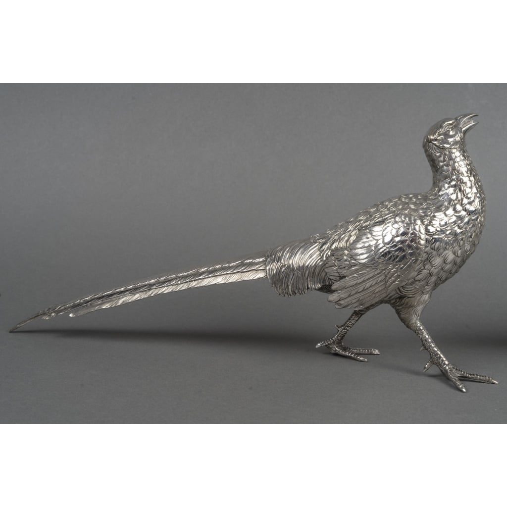 Orfèvre ESCHWEGE – Paire de Faisans en argent massif XXè 4