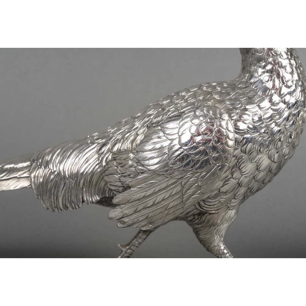 Orfèvre ESCHWEGE – Paire de Faisans en argent massif XXè 7
