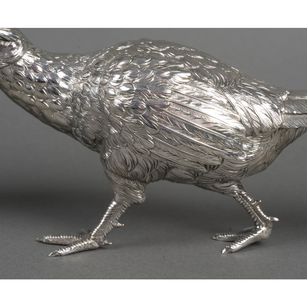 Orfèvre ESCHWEGE – Paire de Faisans en argent massif XXè 11