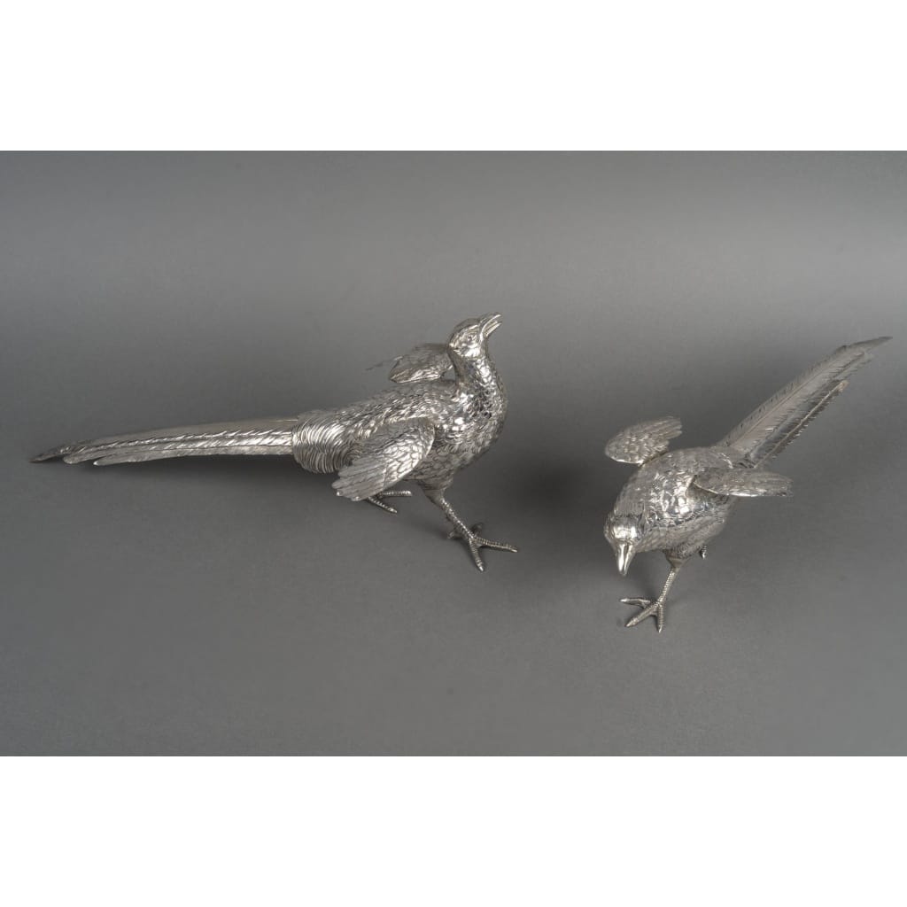 Orfèvre ESCHWEGE – Paire de Faisans en argent massif XXè 14