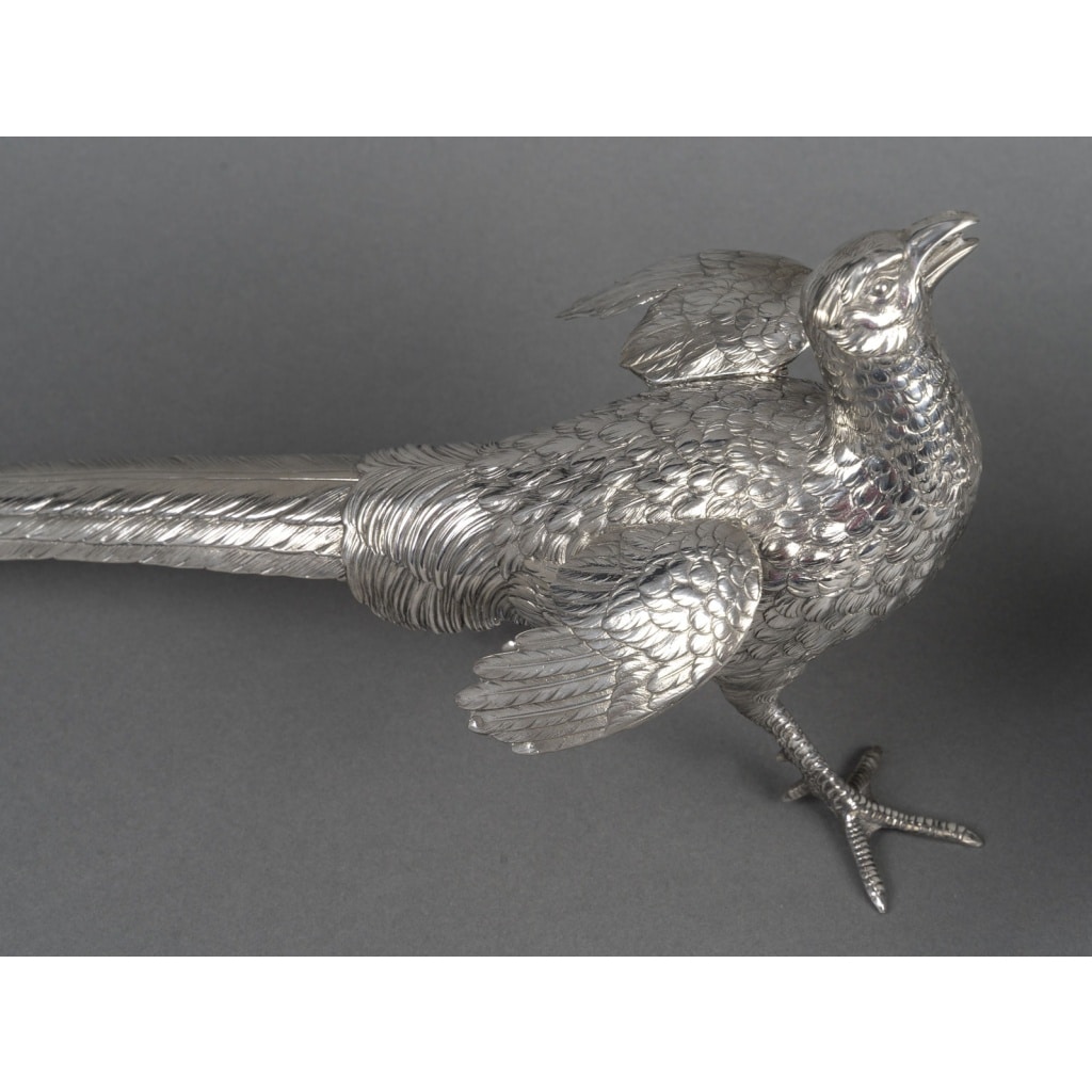 Orfèvre ESCHWEGE – Paire de Faisans en argent massif XXè 15
