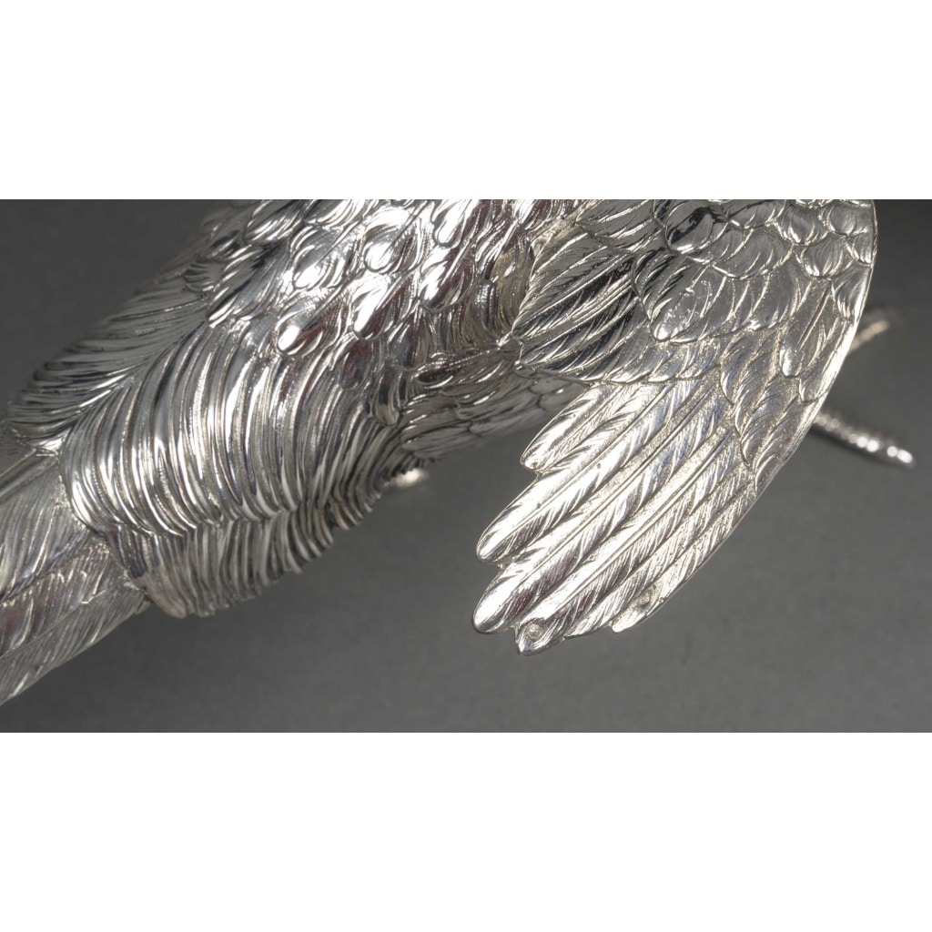 Orfèvre ESCHWEGE – Paire de Faisans en argent massif XXè 20