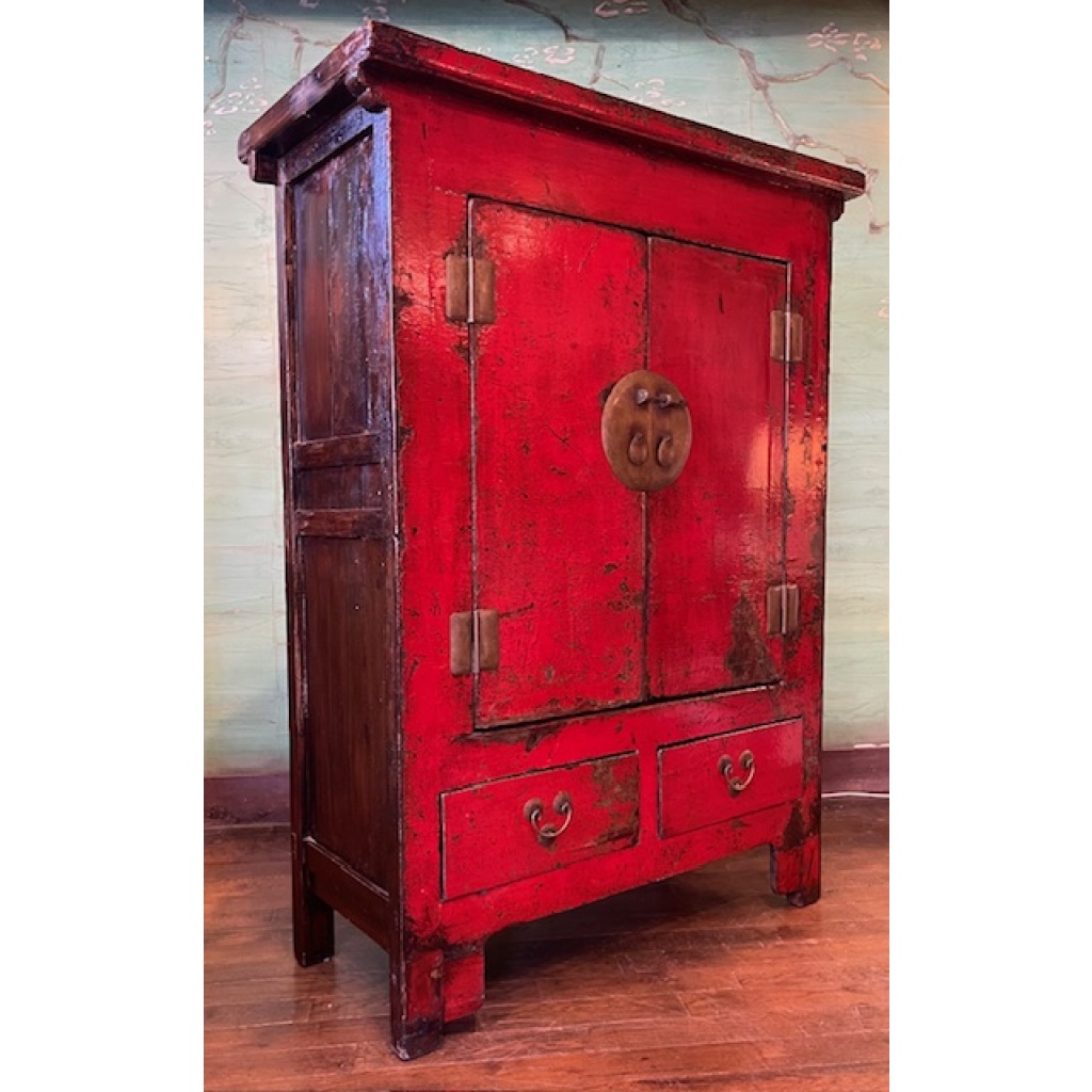 ARMOIRE ANCIENNE CHINOISE LAQUE ROUGE 3