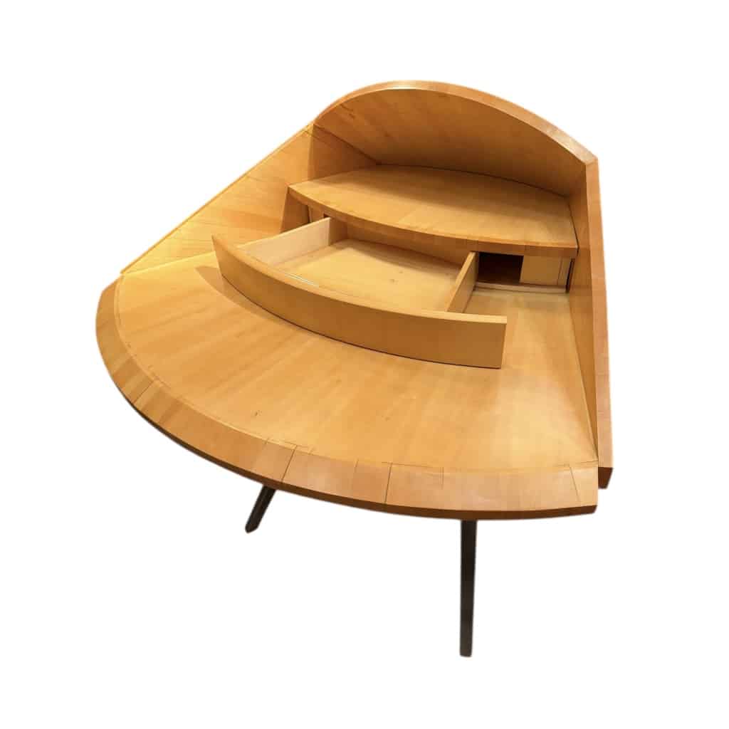 BUREAU architectural Français Design moderniste des années 1950/60 en sycomore ouvrant par un tiroir central Pièce unique 14