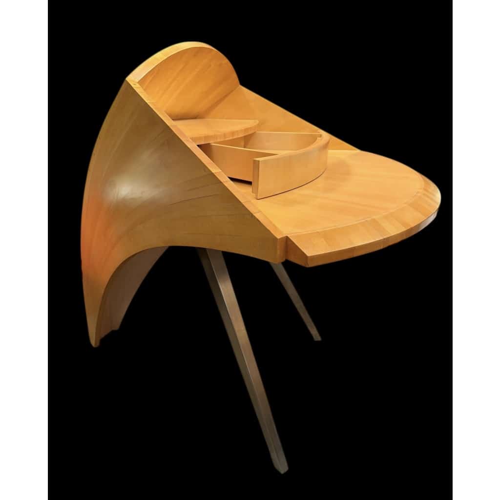 BUREAU architectural Français Design moderniste des années 1950/60 en sycomore ouvrant par un tiroir central Pièce unique 6