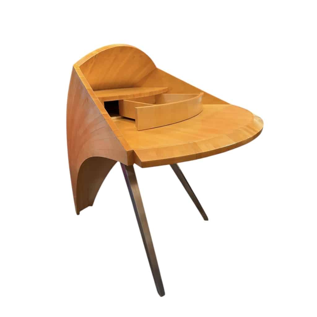 BUREAU architectural Français Design moderniste des années 1950/60 en sycomore ouvrant par un tiroir central Pièce unique 4
