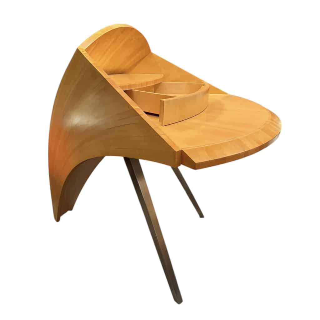 BUREAU architectural Français Design moderniste des années 1950/60 en sycomore ouvrant par un tiroir central Pièce unique 21