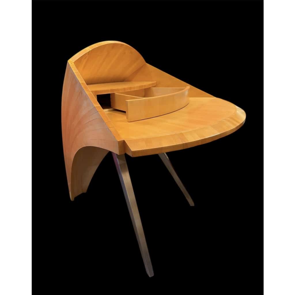 BUREAU architectural Français Design moderniste des années 1950/60 en sycomore ouvrant par un tiroir central Pièce unique 20