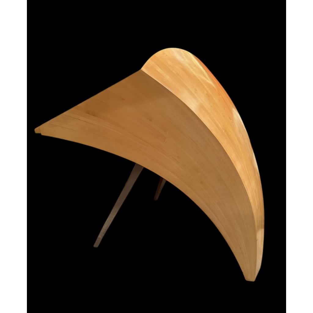 BUREAU architectural Français Design moderniste des années 1950/60 en sycomore ouvrant par un tiroir central Pièce unique 18