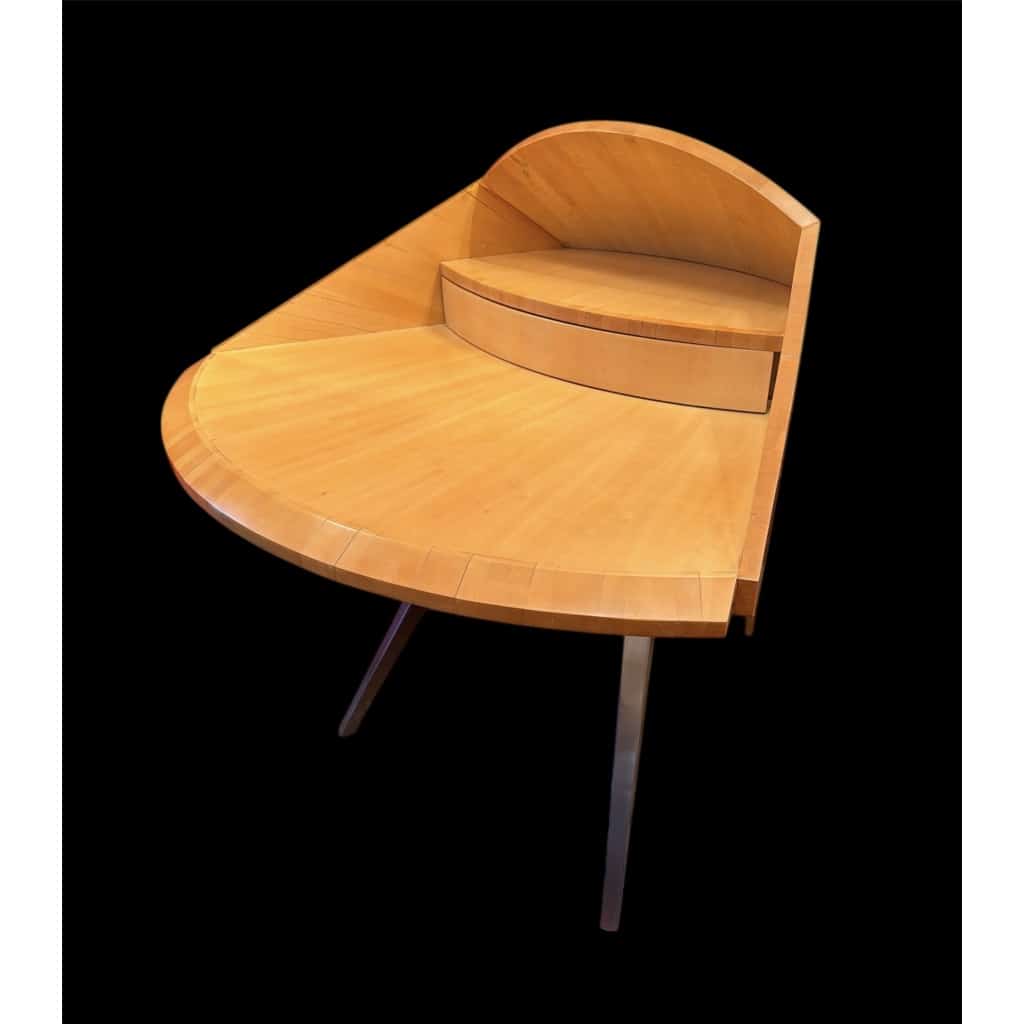 BUREAU architectural Français Design moderniste des années 1950/60 en sycomore ouvrant par un tiroir central Pièce unique 12