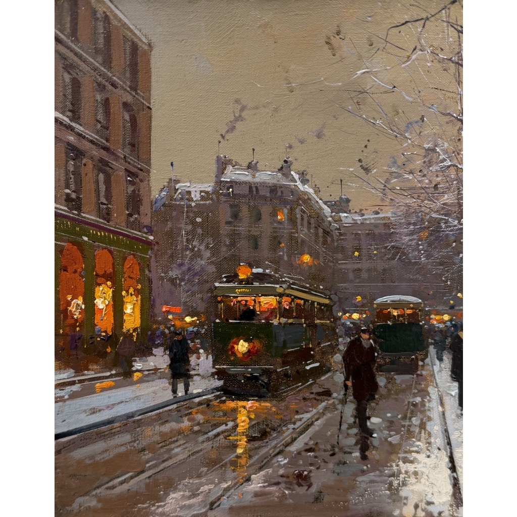 CORTES Edouard Paris Place de La Madeleine soir de neige Huile sur toile signée Certificat d&rsquo;authenticité du Comité Edouard Cortès 13