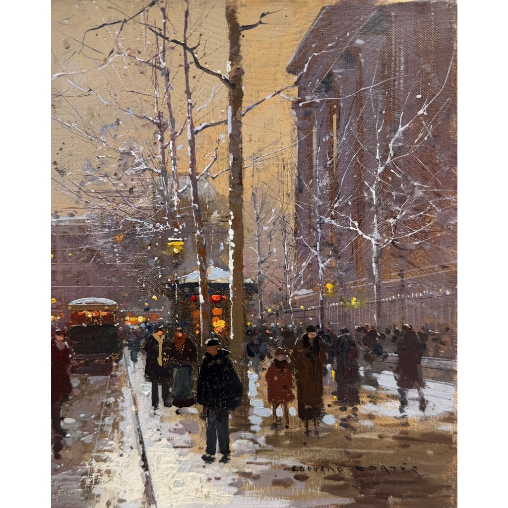 CORTES Edouard Paris Place de La Madeleine soir de neige Huile sur toile signée Certificat d&rsquo;authenticité du Comité Edouard Cortès 5