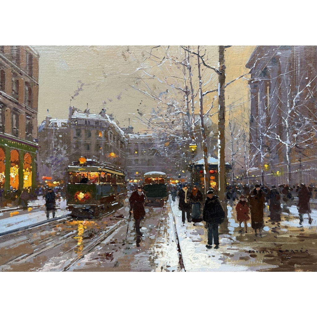 CORTES Edouard Paris Place de La Madeleine soir de neige Huile sur toile signée Certificat d&rsquo;authenticité du Comité Edouard Cortès 4