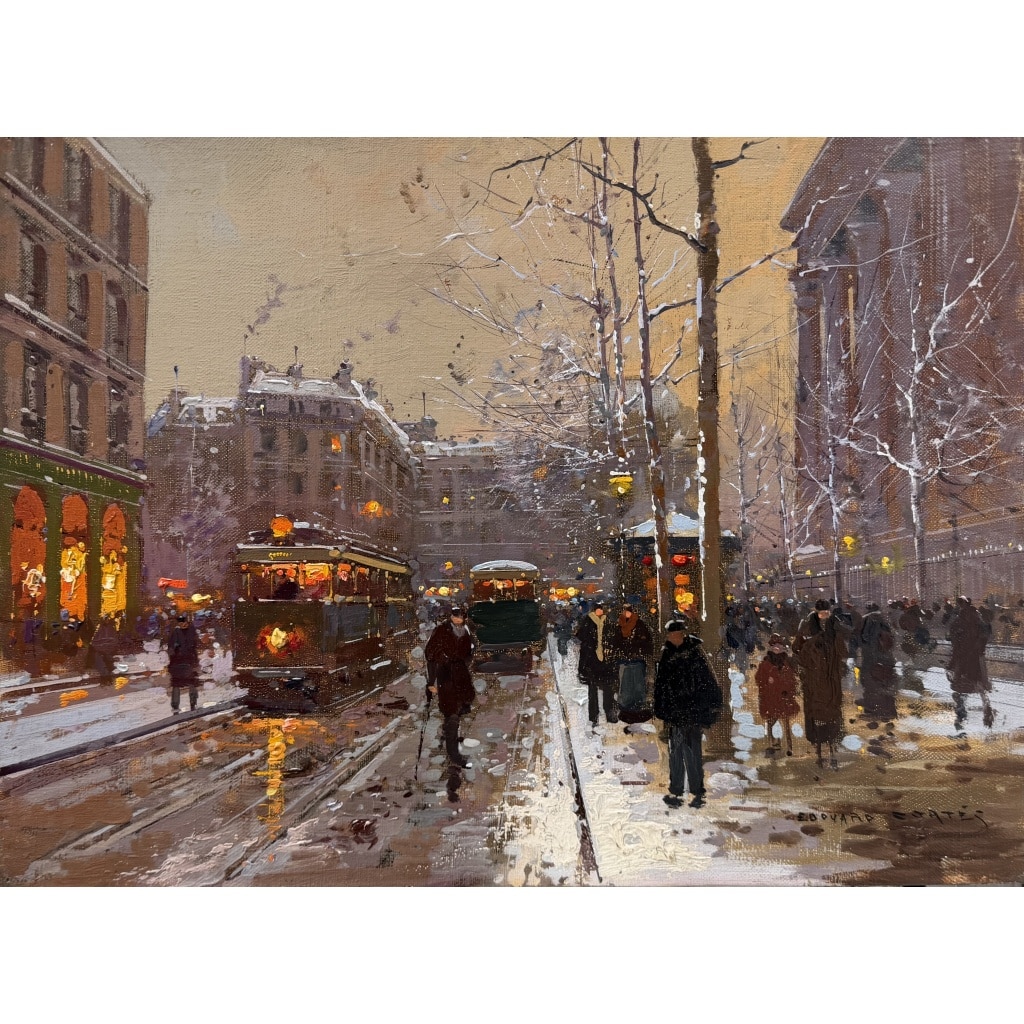 CORTES Edouard Paris Place de La Madeleine soir de neige Huile sur toile signée Certificat d&rsquo;authenticité du Comité Edouard Cortès 3