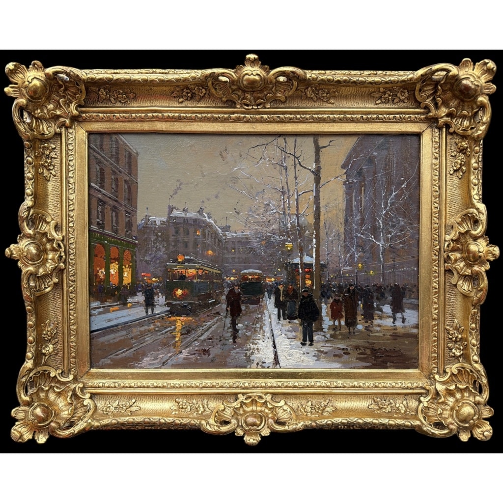 CORTES Edouard Paris Place de La Madeleine soir de neige Huile sur toile signée Certificat d&rsquo;authenticité du Comité Edouard Cortès 17