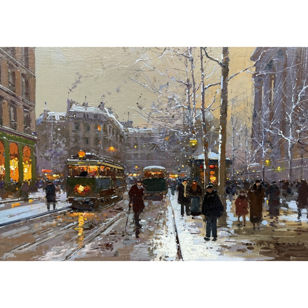 CORTES Edouard Paris Place de La Madeleine soir de neige Huile sur toile signée Certificat d&rsquo;authenticité du Comité Edouard Cortès 10