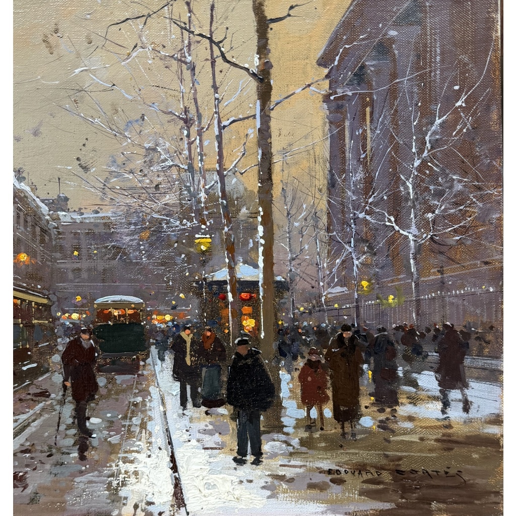 CORTES Edouard Paris Place de La Madeleine soir de neige Huile sur toile signée Certificat d&rsquo;authenticité du Comité Edouard Cortès 16