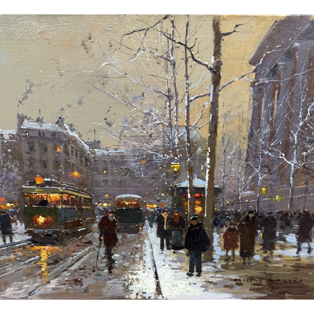 CORTES Edouard Paris Place de La Madeleine soir de neige Huile sur toile signée Certificat d&rsquo;authenticité du Comité Edouard Cortès 15
