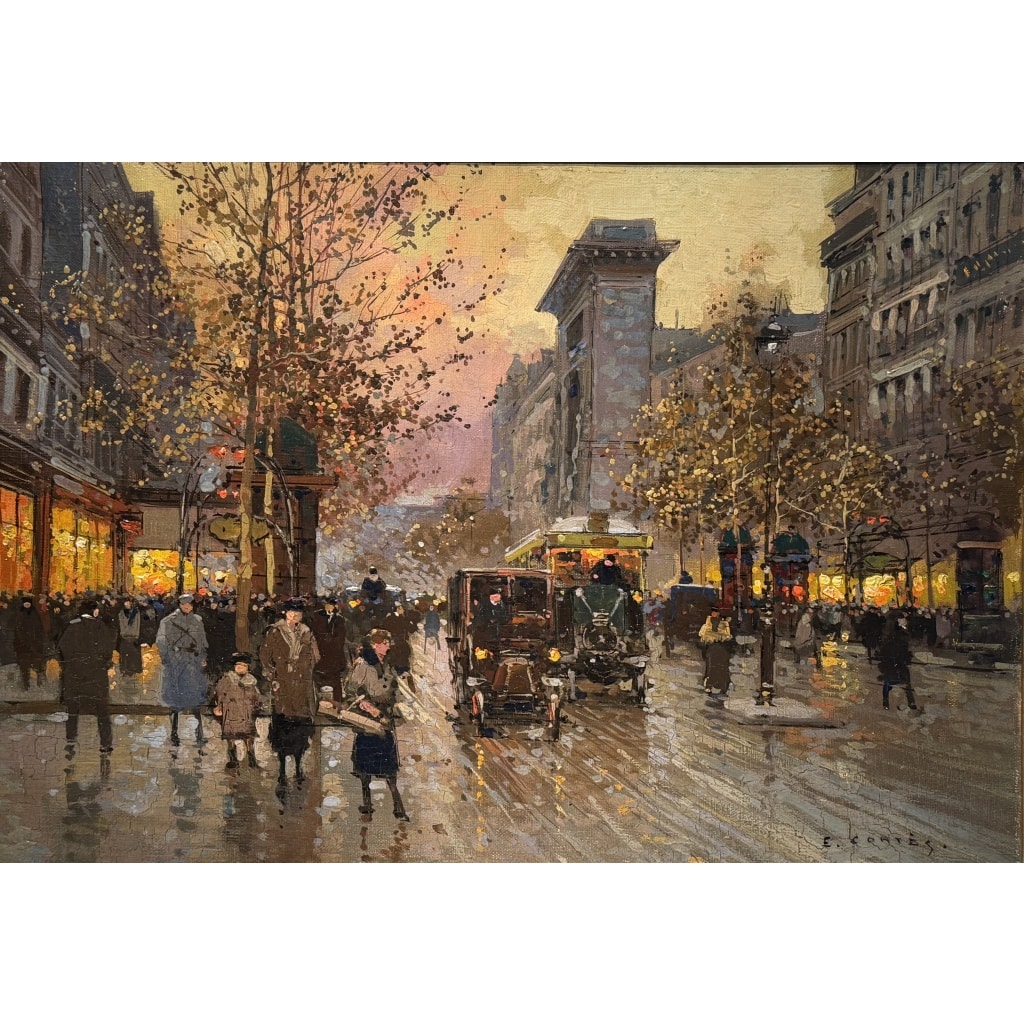 CORTES Edouard Paris Les Grands Boulevards la porte St Denis au crépuscule Huile sur toile signée Certificat du Comité 3