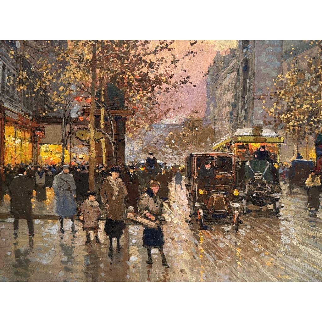 CORTES Edouard Paris Les Grands Boulevards la porte St Denis au crépuscule Huile sur toile signée Certificat du Comité 5