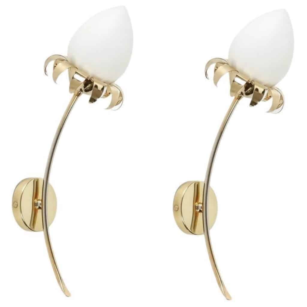 1960 Paire d&rsquo;appliques murales florales Maison Roche 2