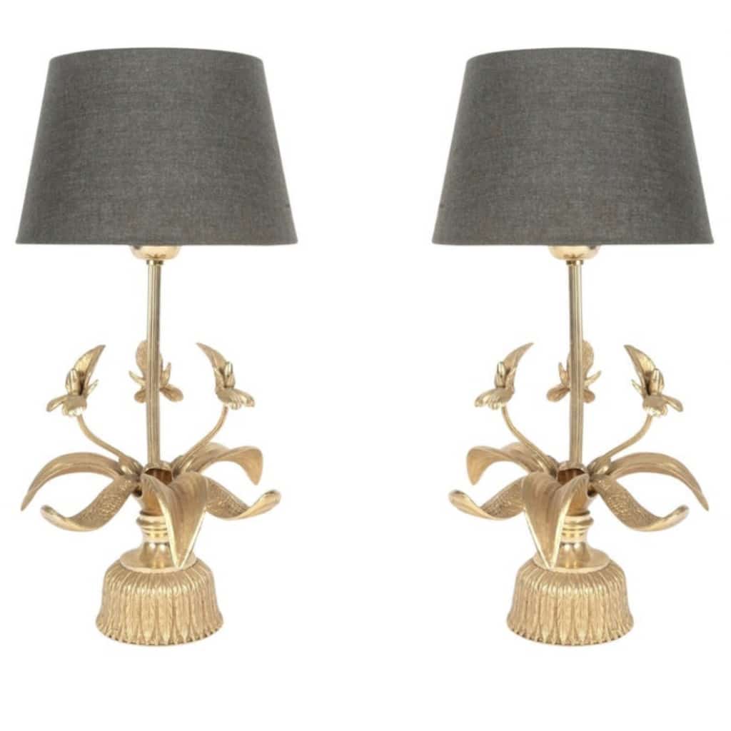 1970 Paire de lampes « Orchidées » en bronze par Maison Jansen 2