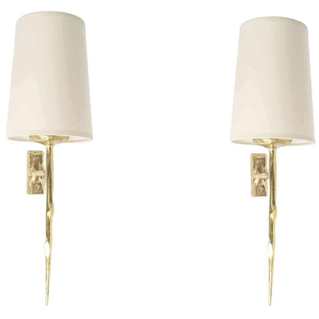 1960 Paire d&rsquo;appliques murales en bronze par Félix Agostini pour Maison Arlus 2