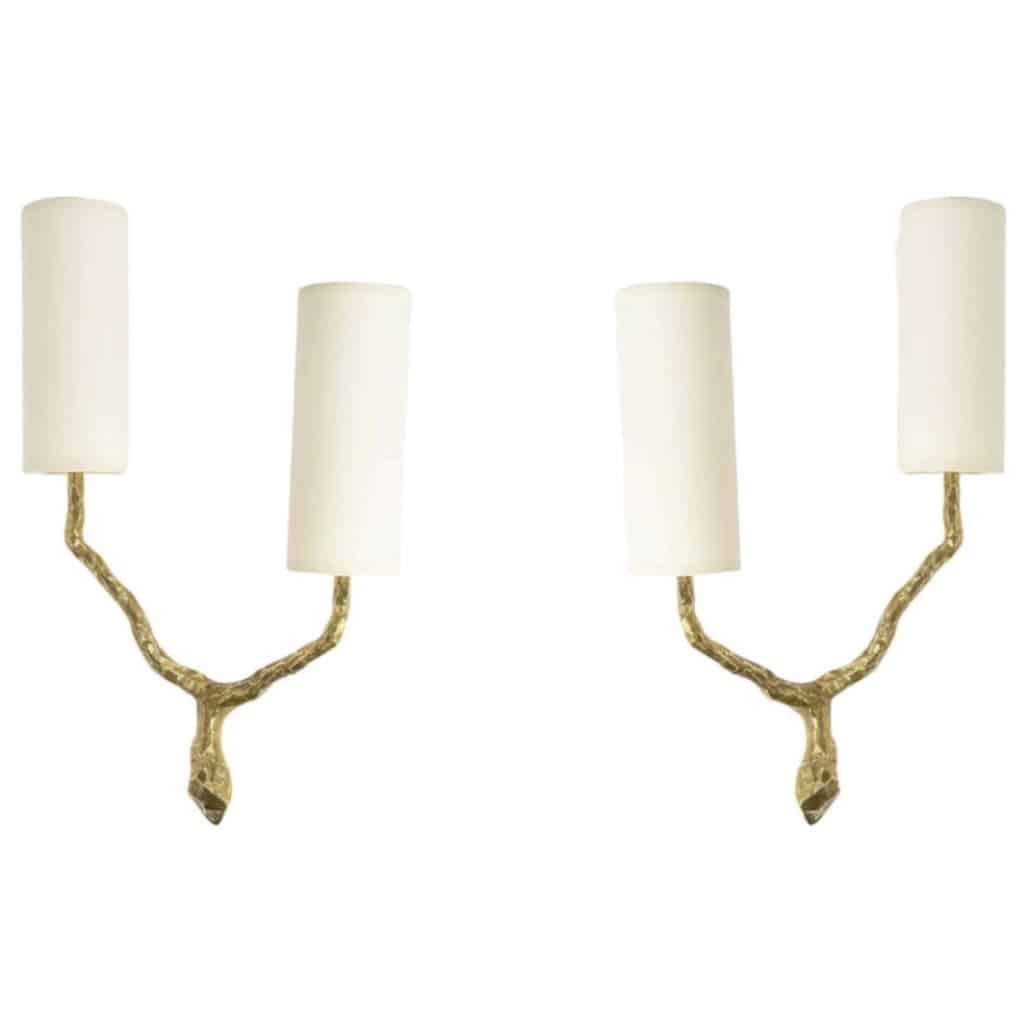 1960 Paire d&rsquo;appliques murales en bronze par Félix Agostini pour Maison Arlus. 2