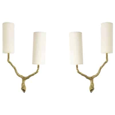 1960 Paire d&rsquo;appliques murales en bronze par Félix Agostini pour Maison Arlus. 2