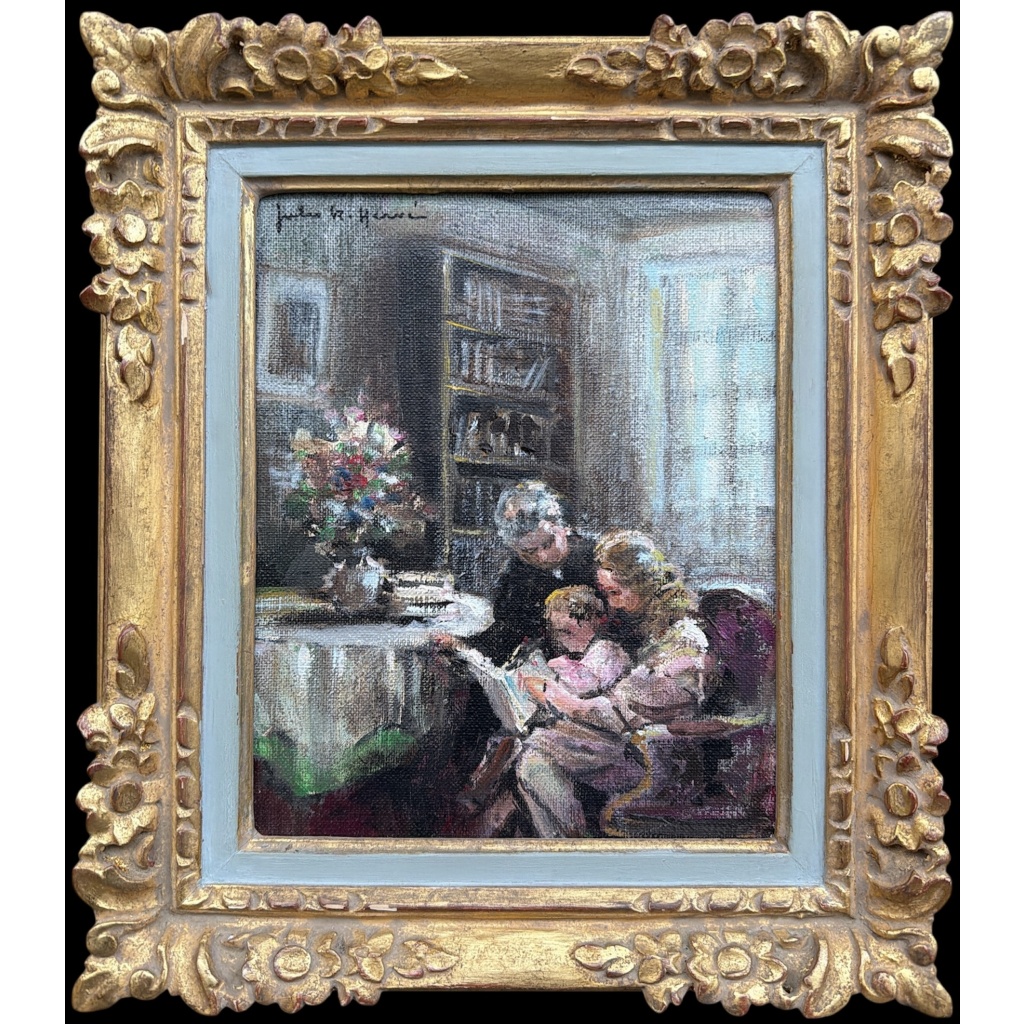 HERVE Jules Peinture impressionniste 20è L’apprentissage de la lecture Huile sur Toile Signée Certificat D’authenticité 10 HERVE Jules Peinture impressionniste 20è L’apprentissage de la lecture Huile sur Toile Signée Certificat D’authenticité 10