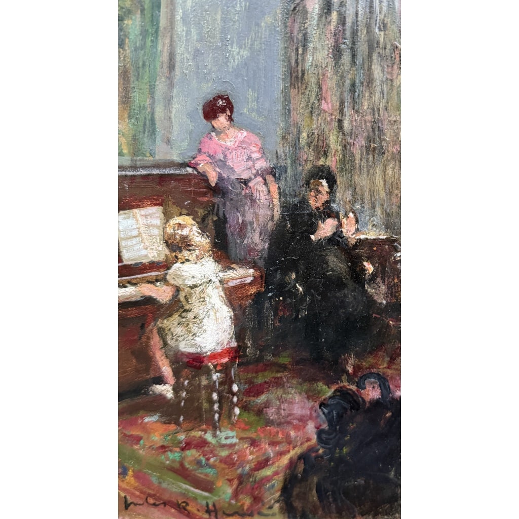 HERVE Jules Peinture impressionniste 20è Le récital Huile sur Toile Signée Certificat D’authenticité 3 HERVE Jules Peinture impressionniste 20è Le récital Huile sur Toile Signée Certificat D’authenticité 3