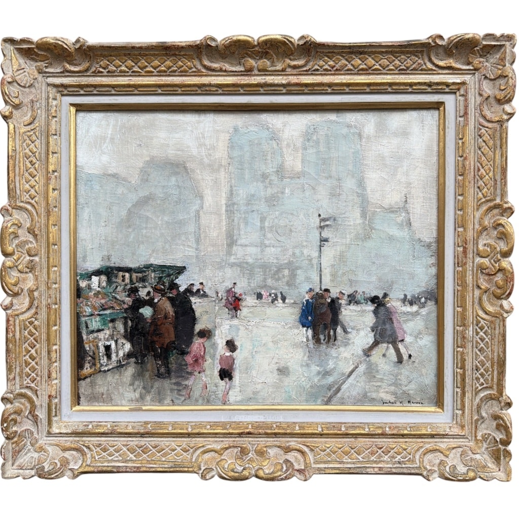 HERVE Jules Peinture impressionniste 20è Paris Les bouquinistes devant Notre Dame Huile sur Toile Signée Certificat 2 HERVE Jules Peinture impressionniste 20è Paris Les bouquinistes devant Notre Dame Huile sur Toile Signée Certificat 2