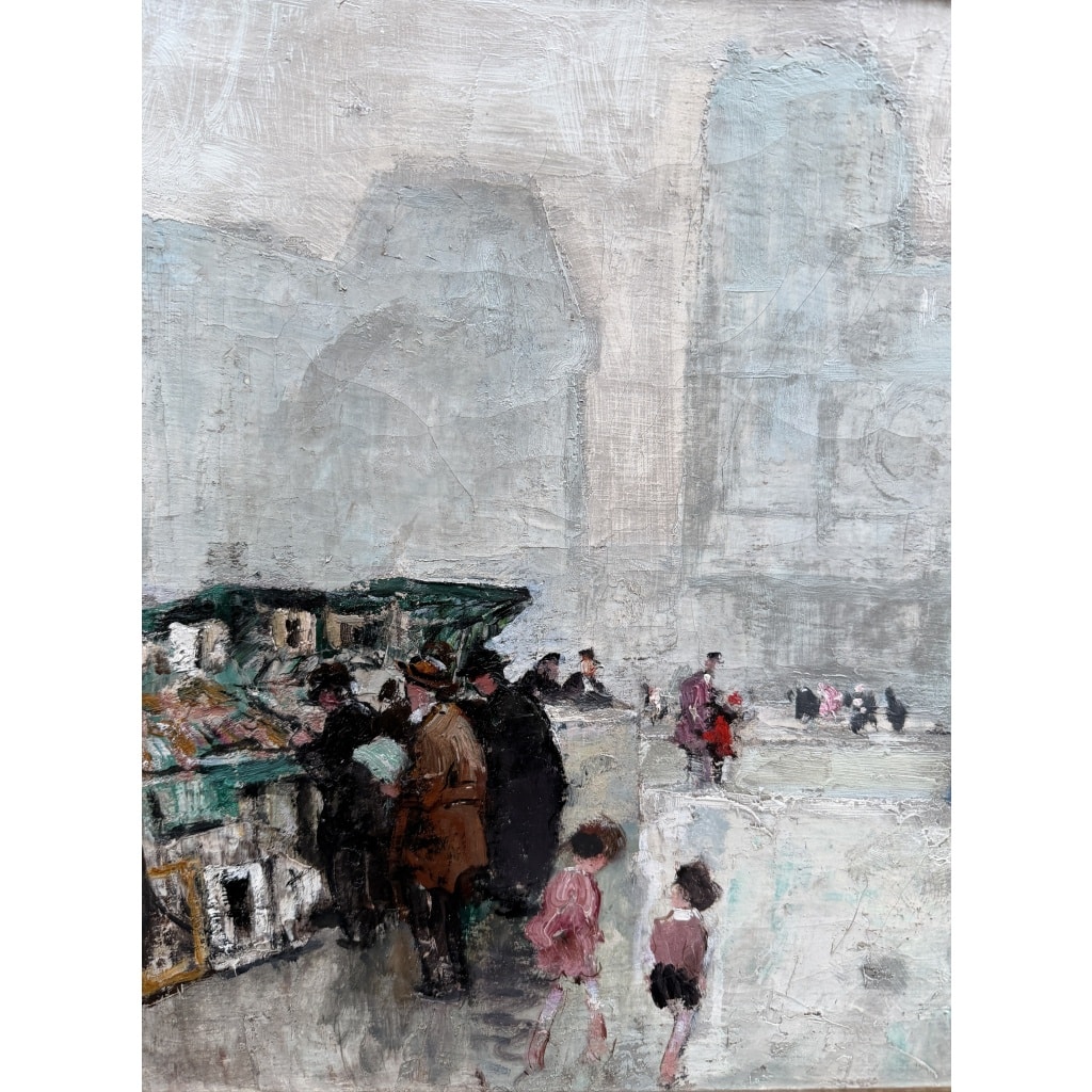 HERVE Jules Peinture impressionniste 20è Paris Les bouquinistes devant Notre Dame Huile sur Toile Signée Certificat 5 HERVE Jules Peinture impressionniste 20è Paris Les bouquinistes devant Notre Dame Huile sur Toile Signée Certificat 5