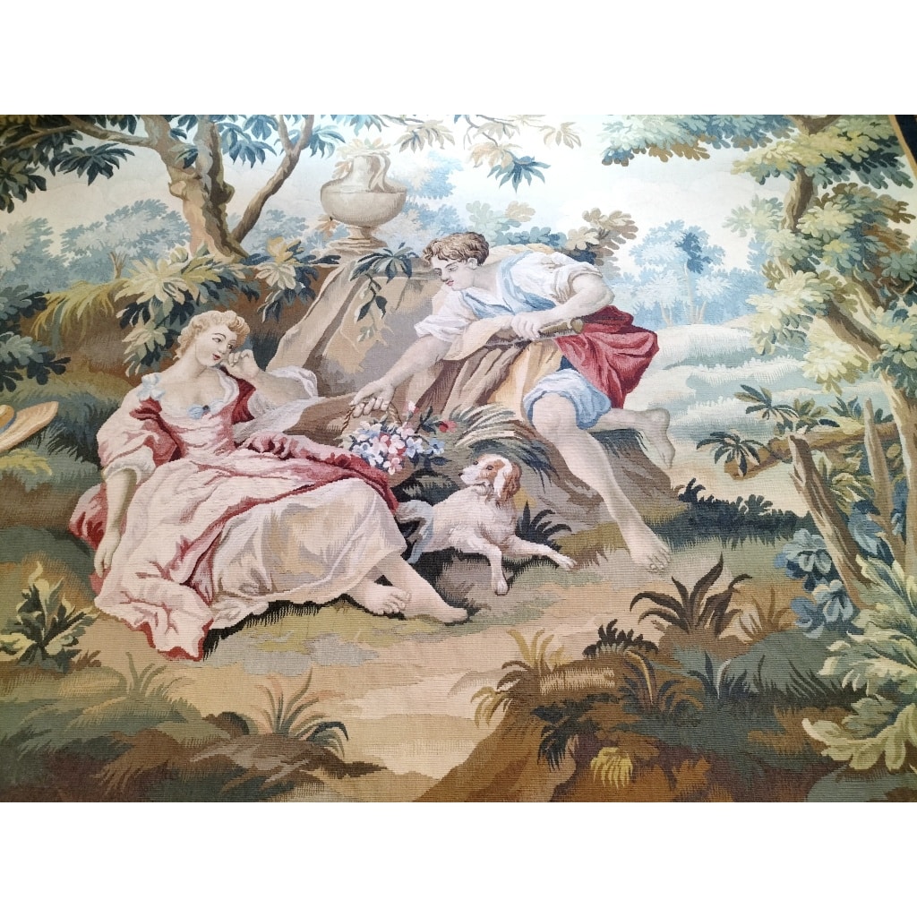 Tapisserie d&rsquo;Aubusson scène galante d&rsquo;après François Boucher 4
