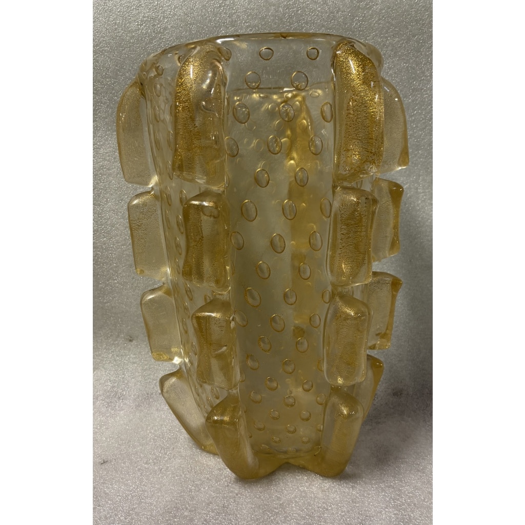 1970′ Vase Cristal Murano Avec Paillons D’ Or Signé Barovier i Toso H 36 x 26 cm 13