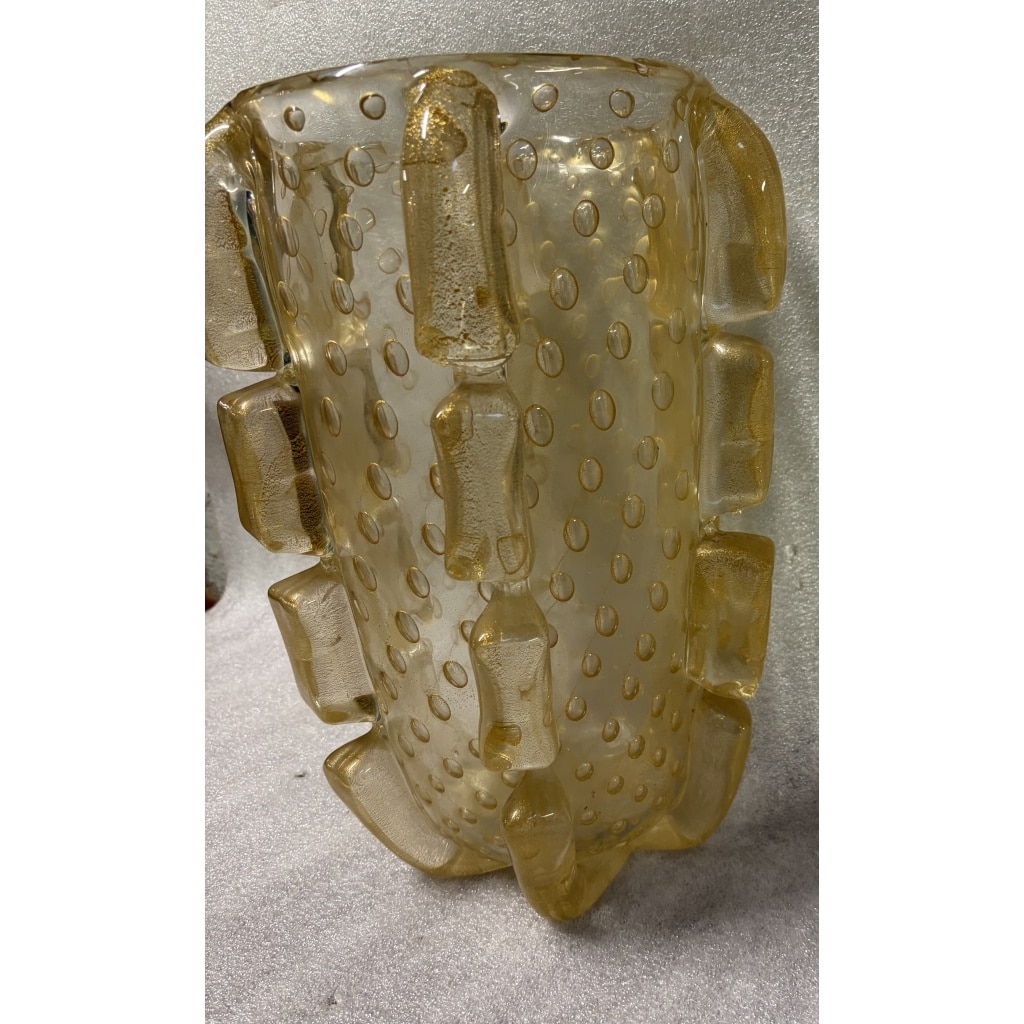 1970′ Vase Cristal Murano Avec Paillons D’ Or Signé Barovier i Toso H 36 x 26 cm 11