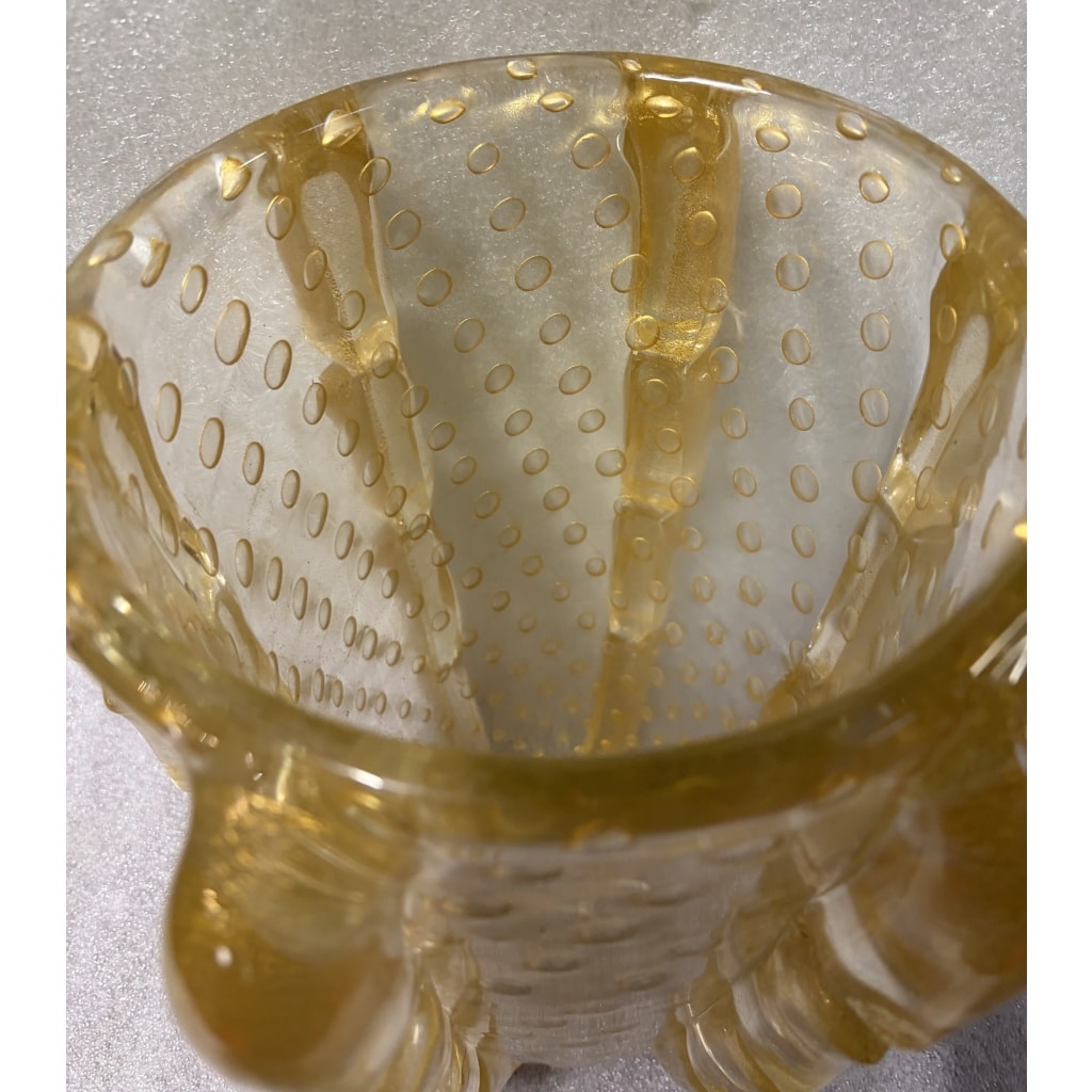 1970′ Vase Cristal Murano Avec Paillons D’ Or Signé Barovier i Toso H 36 x 26 cm 10