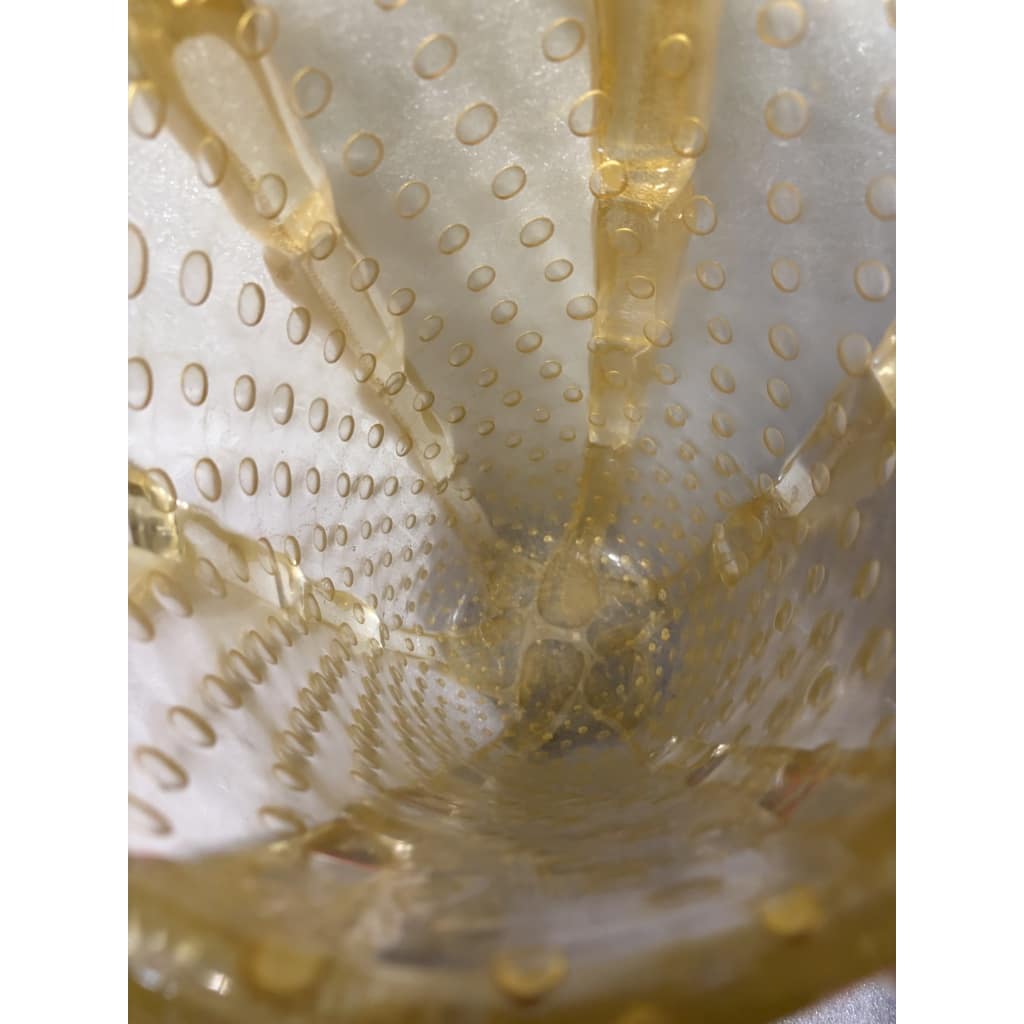 1970′ Vase Cristal Murano Avec Paillons D’ Or Signé Barovier i Toso H 36 x 26 cm 9
